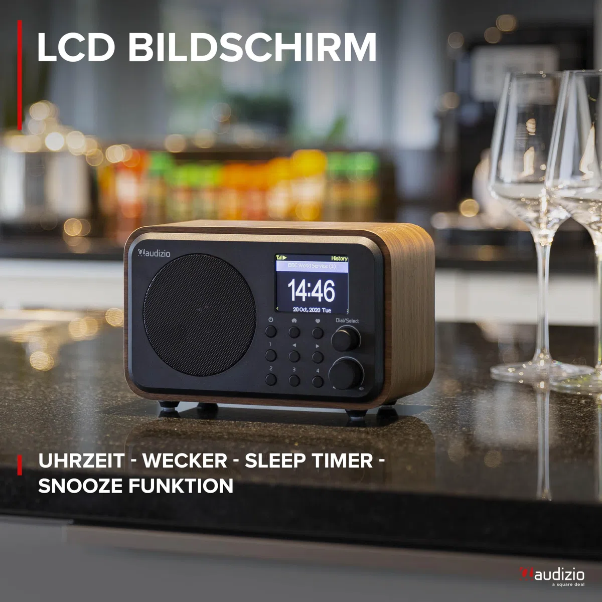 Audizio Vicenza Internetradio DAB Radio mit Bluetooth 5.1 mit Fernbedienung, WLAN, 10 Std. Akku, Line-Out, Küchenradio, FM/UKW, USB-C Ladekabel - DAB Plus Radio in Braun