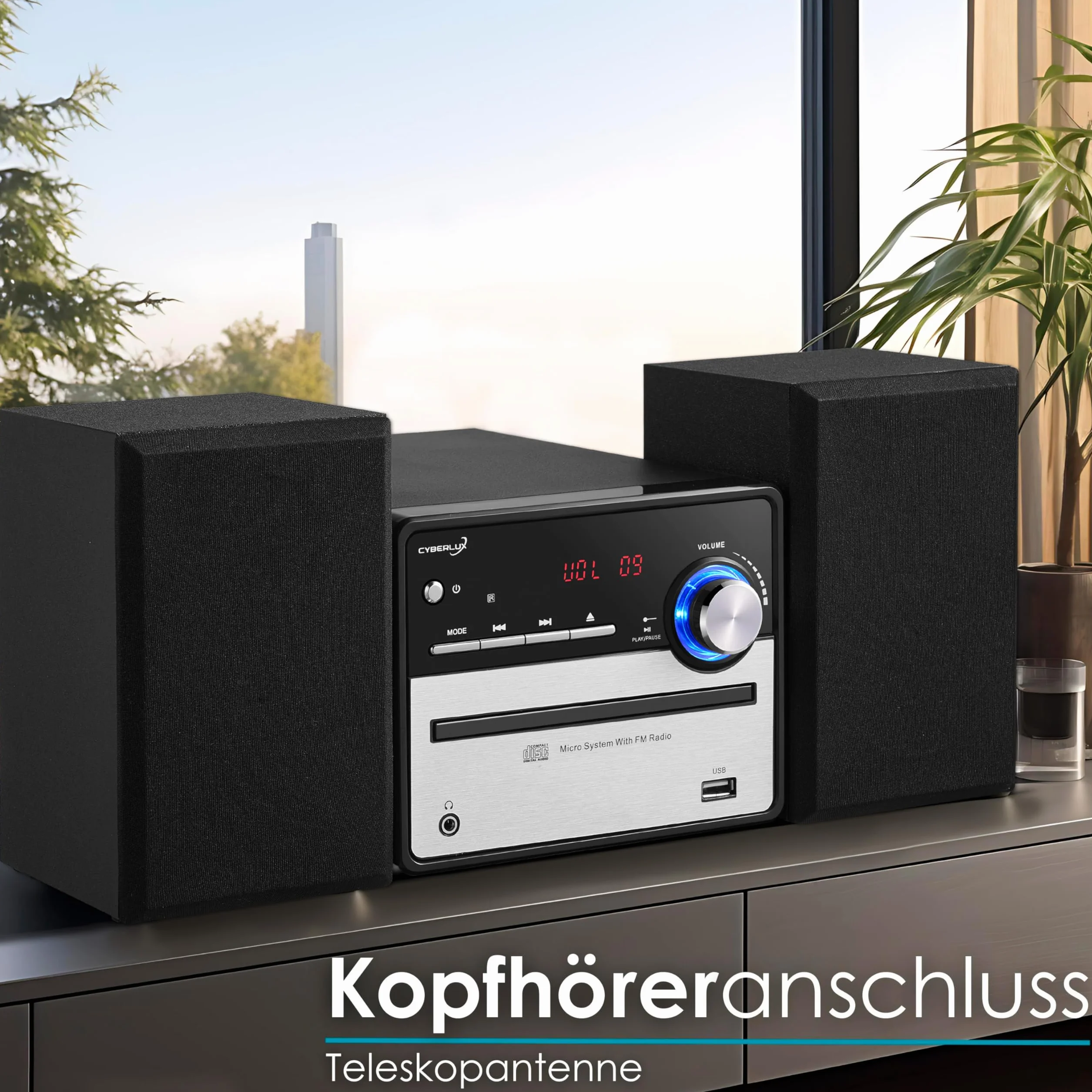 Retro HiFi Musikanlage | Stereoanlage | Kompaktanlage | USB | Line Out | CD/MP3 | FM Radio | 30 Speicherplätze | LED-Display | Mini HiFi Anlage | Stereoanlage mit Boxen |