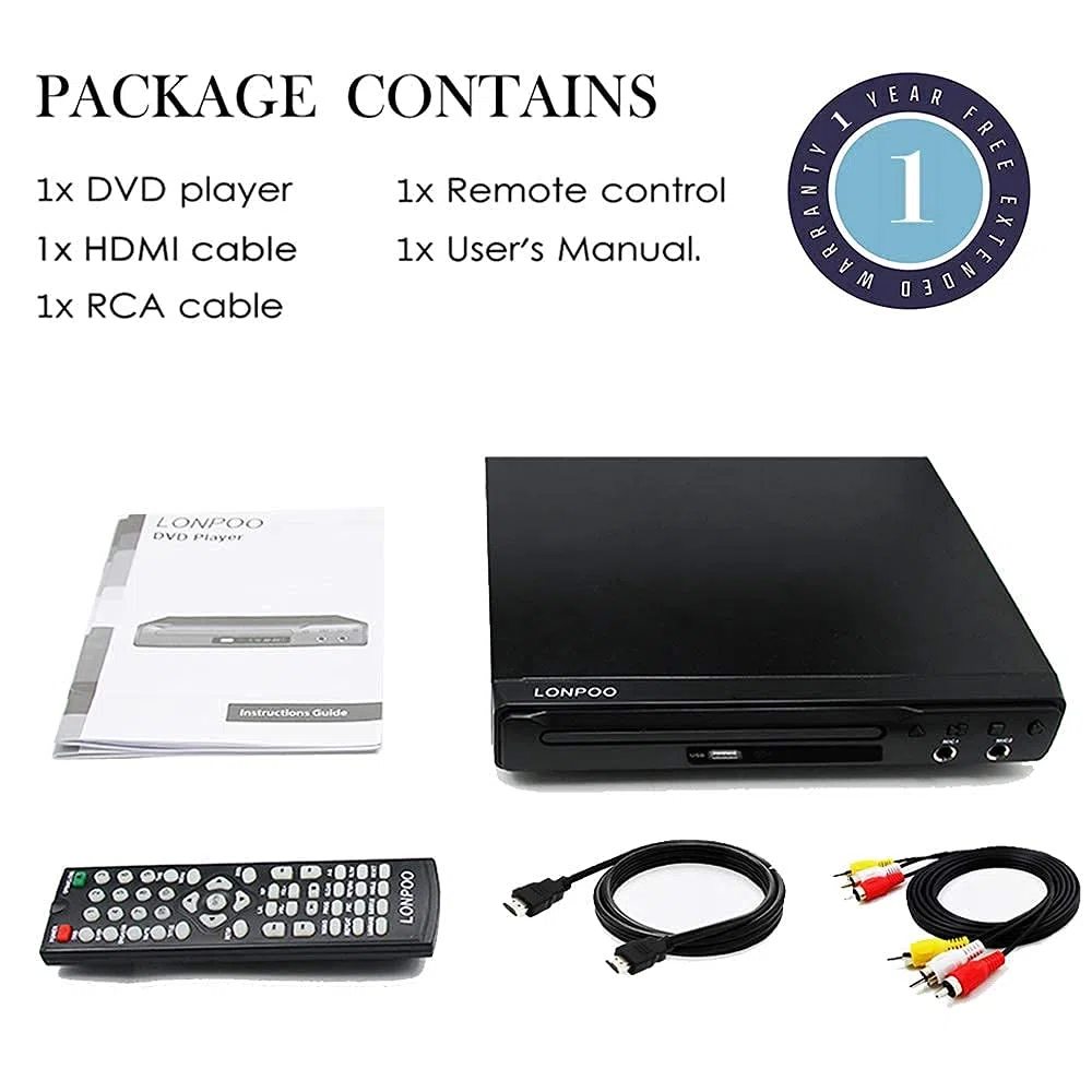 Kompakter DVD-Player für TV - HD DVD CD Player Codefree mit HDMI &RCA & SCART-Anschluss (LP-077DE)