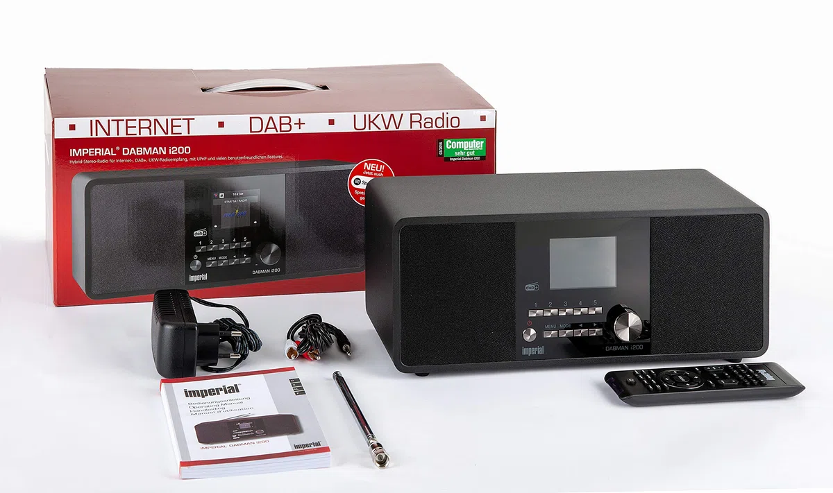 Imperial DABMAN i200 DAB Radio, Internetradio WLAN, DAB Plus Radio, DAB Bluetooth, Küchenradio, WLAN Radio (Stereo Sound, Internetradio/DAB+ / DAB/UKW, LAN, Aux-In, Line-Out, Spotify) schwarz