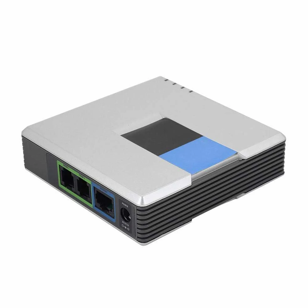 Dpofirs VoIP-Gateway, Netzwerkrouter, 2-Port-Adapter SIP-RJ45-Kabel für PAP2T-Internet-Telefon, Telefonadapter mit 2 Ports für Voice-Over-IP(Silber-)