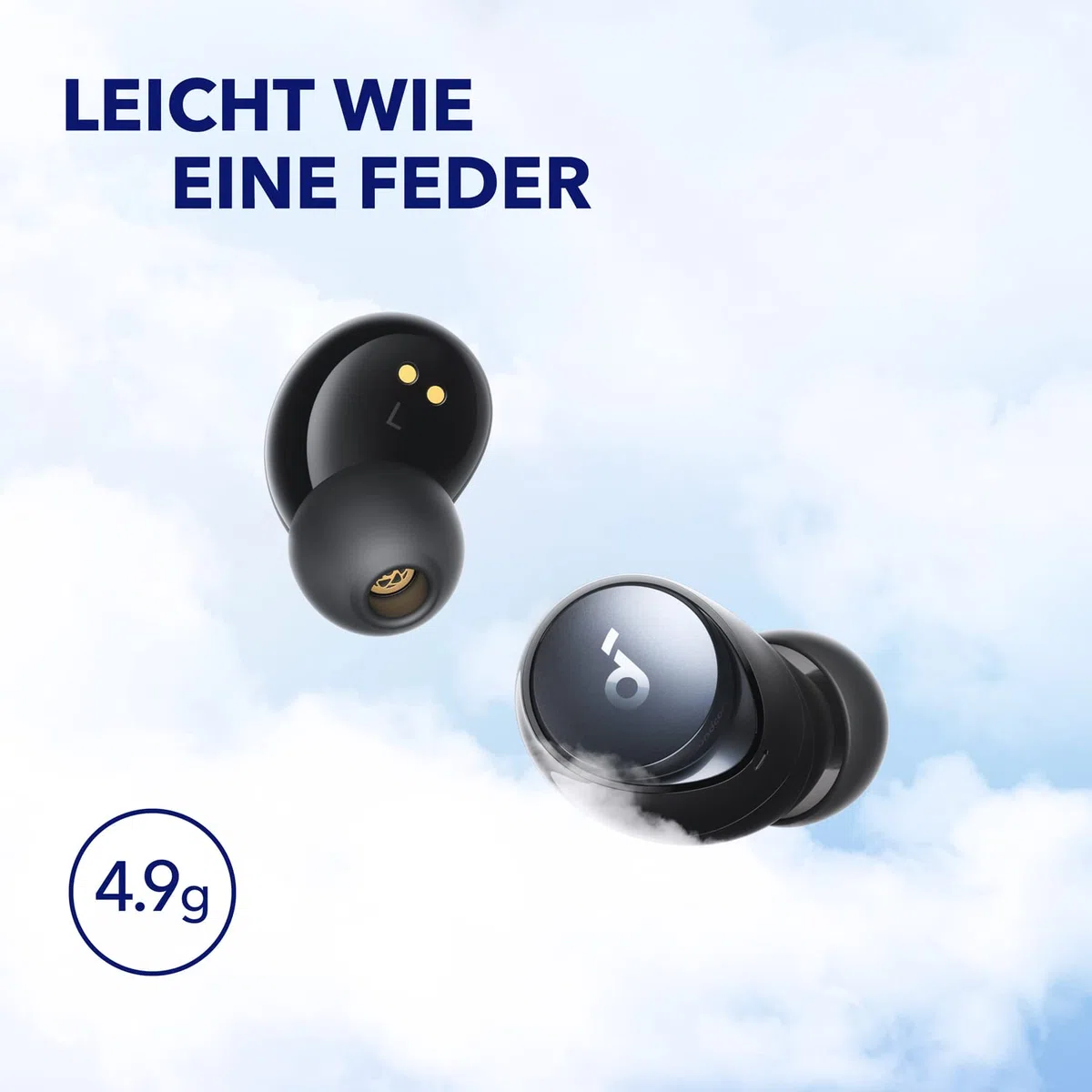soundcore by Anker Space A40, Automatische Geräuschunterdrückung bis 98%, Kabellose Earbuds, 50h Wiedergabe, Hi-Res Sound, Bequemes Design, App Steuerung (Schwarz)