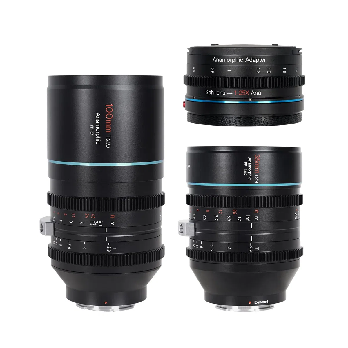 SIRUI T2.9 1.6X Vollformat RF Mount Anamorphoten Objektive Set mit 1.25x Anamorphoten Adapter (35mm,100mm)