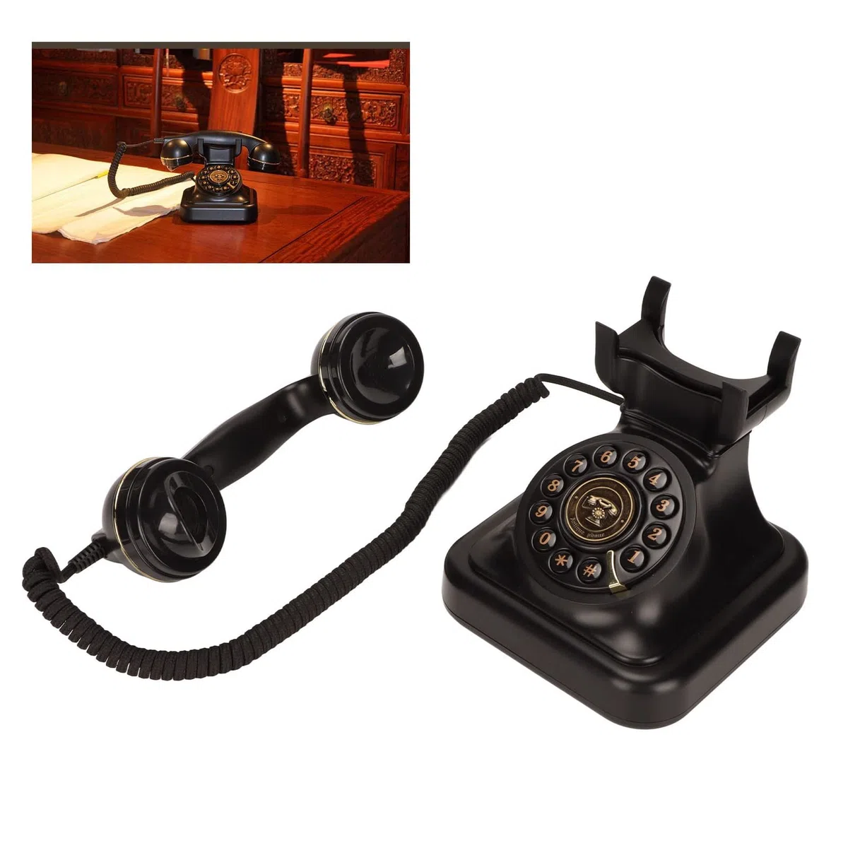 Vintage-Festnetztelefon, Altmodisches Schnurgebundenes Tischtelefon mit Klassischem Drehdesign mit Disc-Taste, Schnurgebundenes Retro-Telefon für Zuhause und Büro