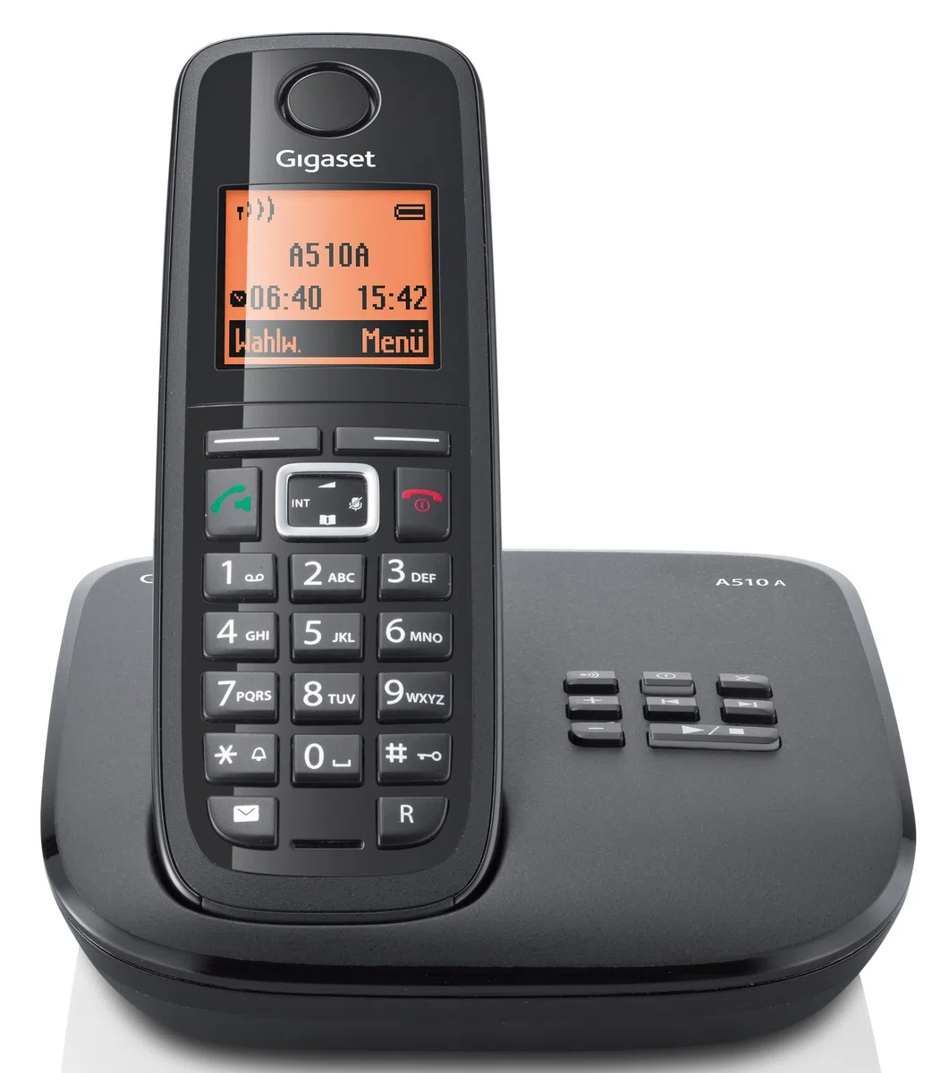 Gigaset A510A Schnurlostelefon (beleuchtetes Display, Anrufbeantworter, DECT) schwarz