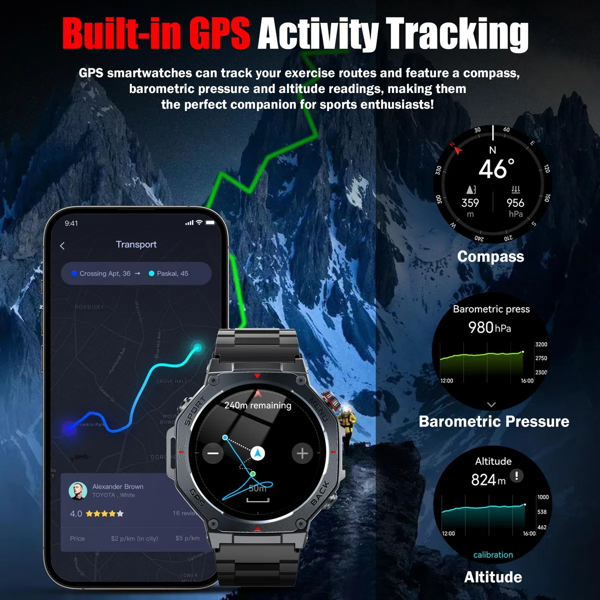 Smartwatch Herren GPS, 2026 Militär Fitnessuhr Sportuhr, 1.43''Fitness Tracker Smart Watch mit 24/7 Herzfrequenz/Schlafmonitor/Schrittzähler, 5ATM Wasserdicht, 170+ Sportmodi Outdoor für iOS Android