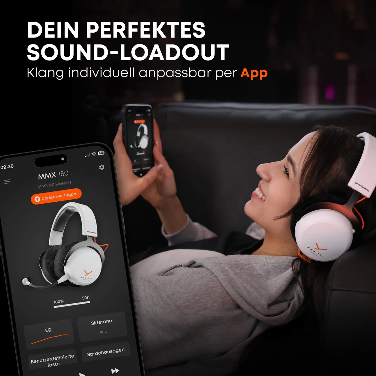 beyerdynamic MMX 150 Wireless - Kabelloses Gaming-Headset mit Klangpersonalisierung App, Velours-Ohrpolster, Akkulaufzeit von 50 Stunden in Schwarz