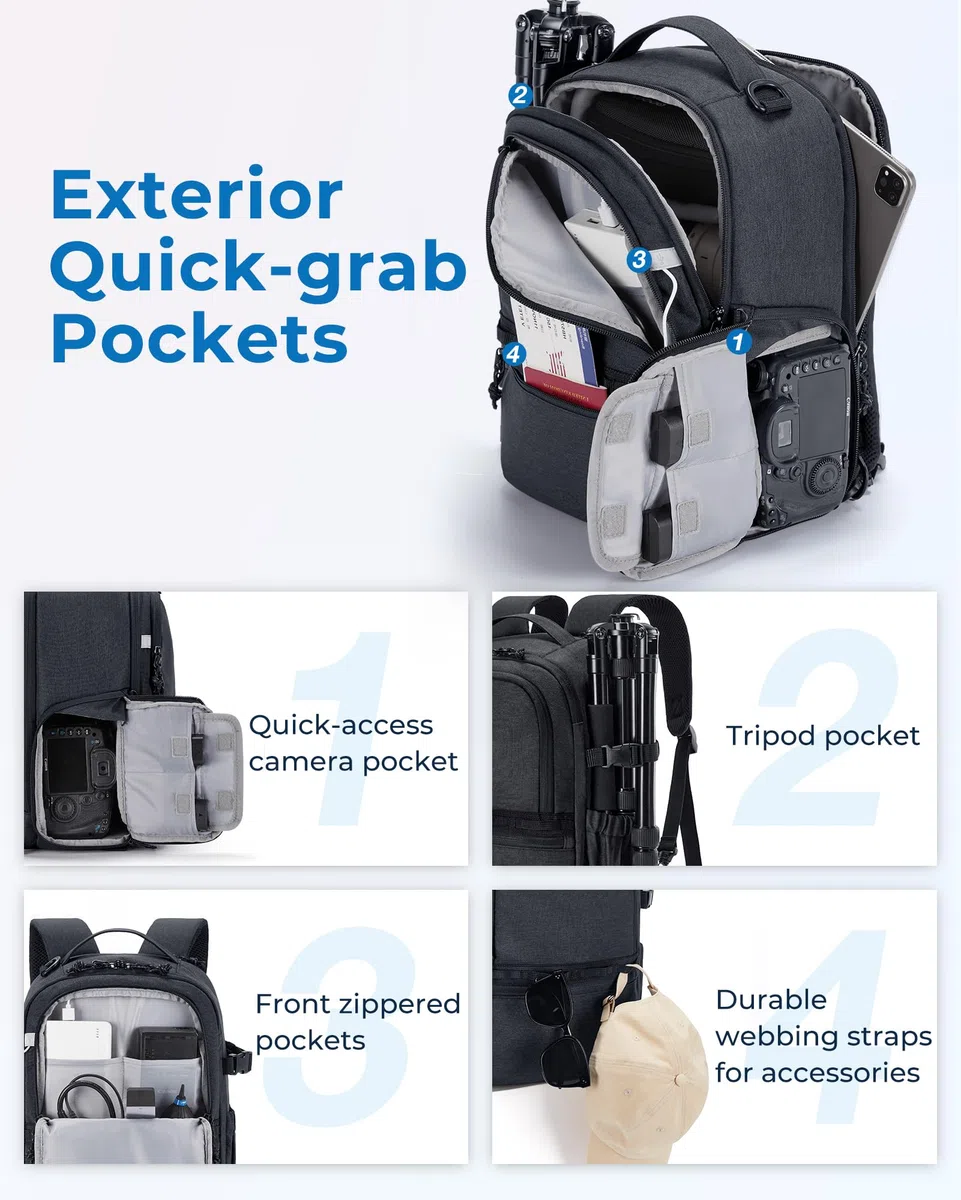 BAGSMART Kamerarucksack,DSLR SLR Klein Kameratasche für Fotografen Kompatibel,Schultergurt 2-in-1 Reiserucksack Passend für 12.9" iPad,für Sony,Canon,Nikon