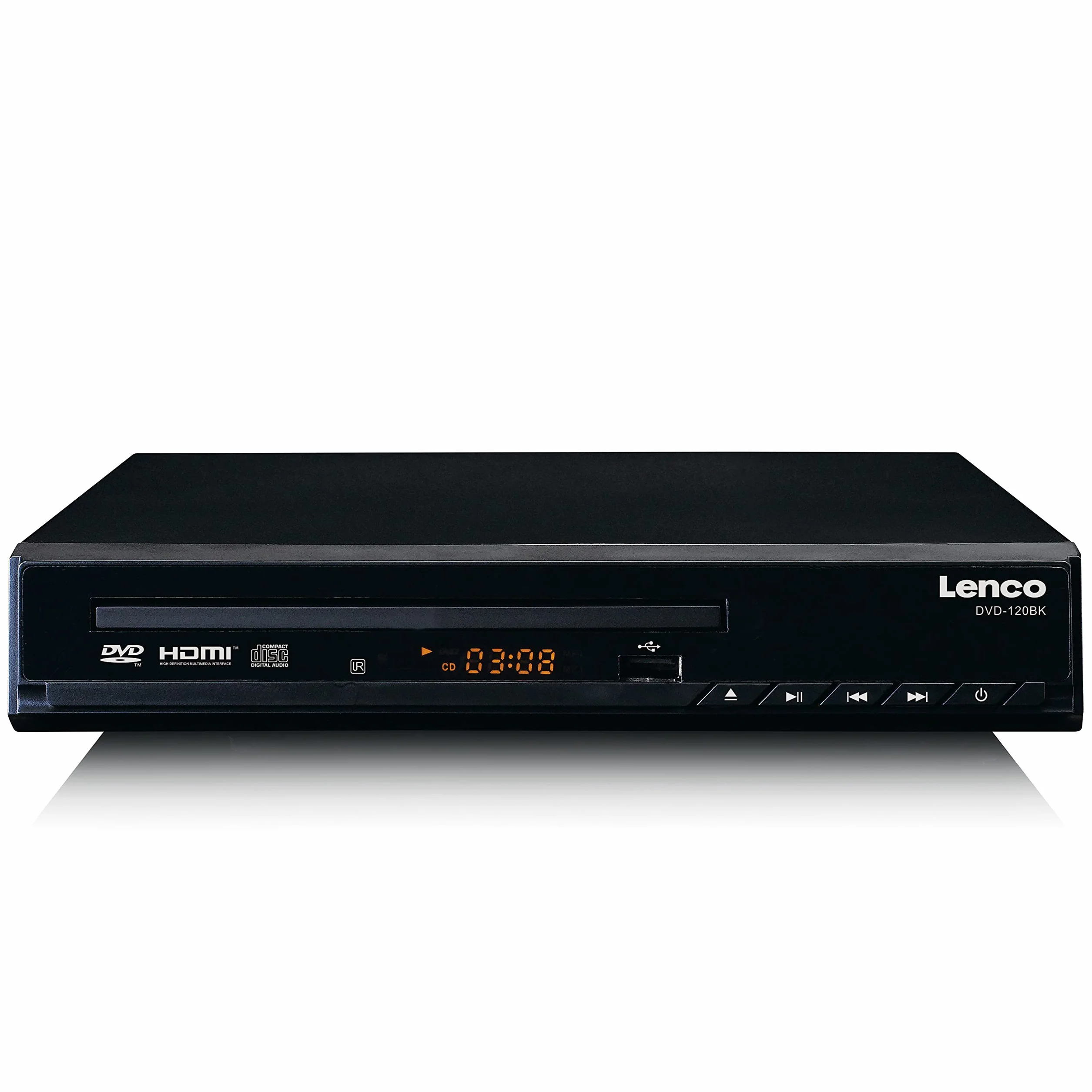 Lenco DVD-120 DVD-Player - HDMI und SCART Anschluss - USB Wiedergabe - MP3,MPG,MPEG4,AVI - Audio und Video Out - Fernbedienung -Schwarz, DVD-120BK, Kompakt