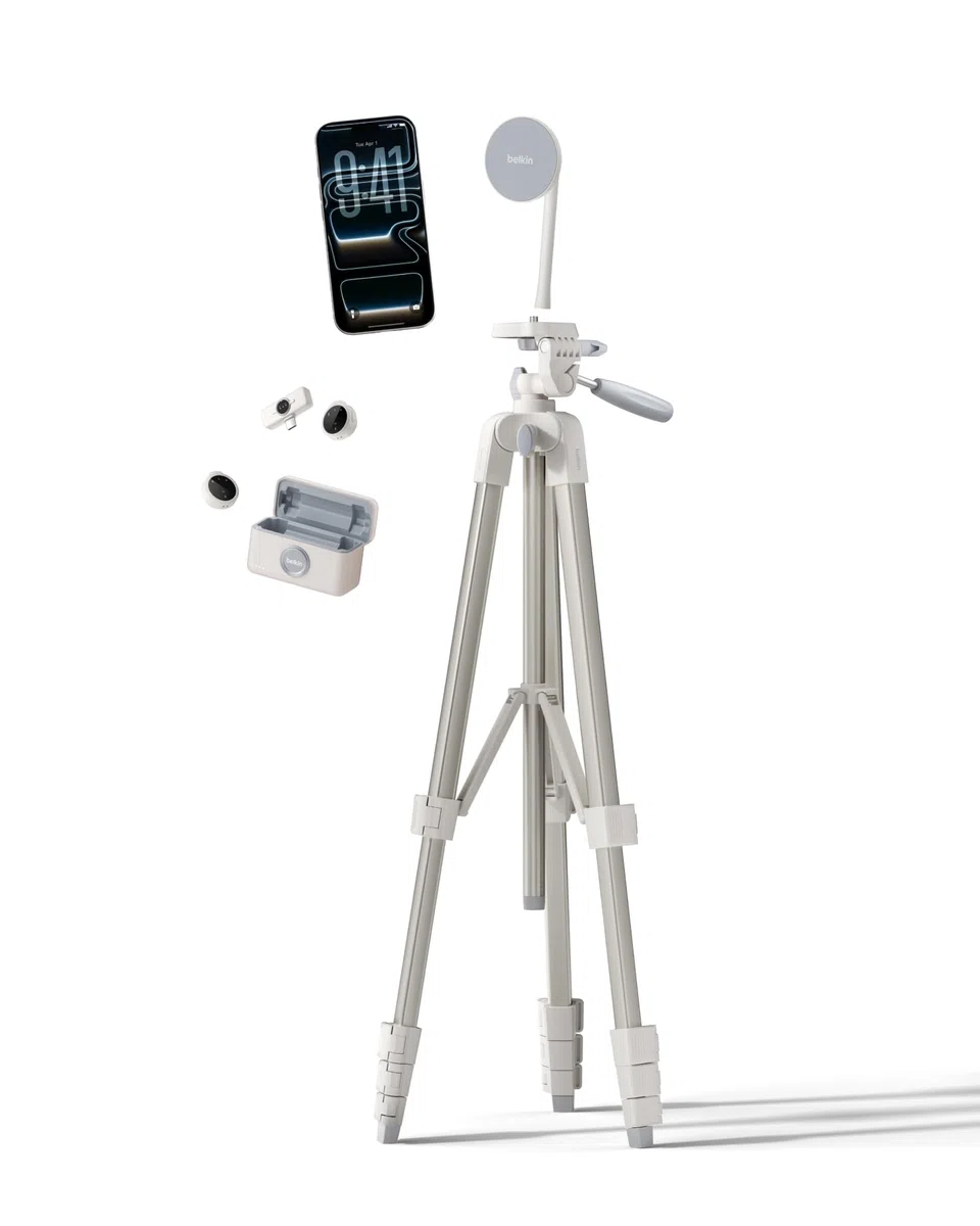 Belkin Stage Creator Kit, Vlogging-Kit, Stativ für Smartphone, magnetische Handyhalterung, Zwei kabellose Mikrofone, Set für Vlogger, für iPhone, Android, TikTok, YouTube, Streaming, Instagram