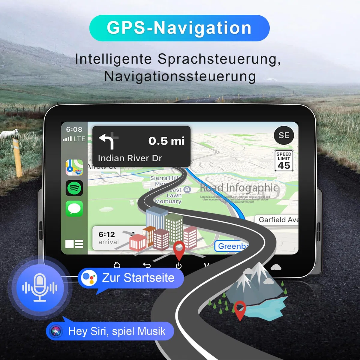 Android Autoradio 1din mit Navi 7 Zoll Bildschirm Wireless CarPlay & Android Auto Car Play Radio Touch Display mit Bluetooth FM WiFi GPS SWC USB 2G+32G 1 din