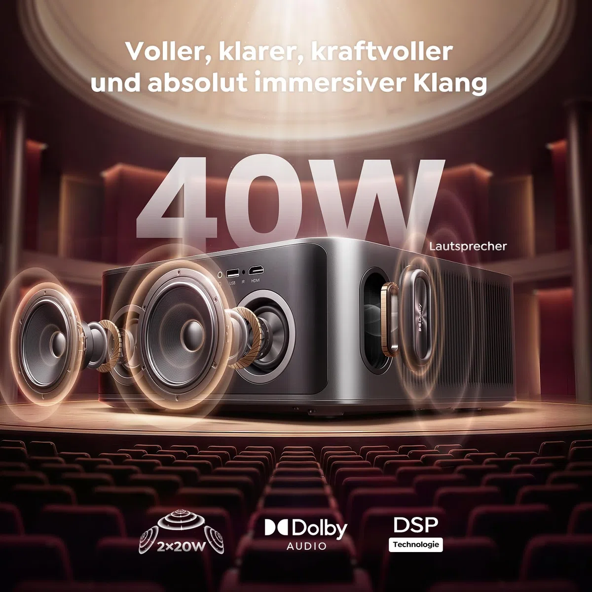 Beamer 4K VIDAA OS Dolby Audio HDR10 2000ANSI Smart Projektor Autofokus Trapezkorrektur WLAN Bluetooth