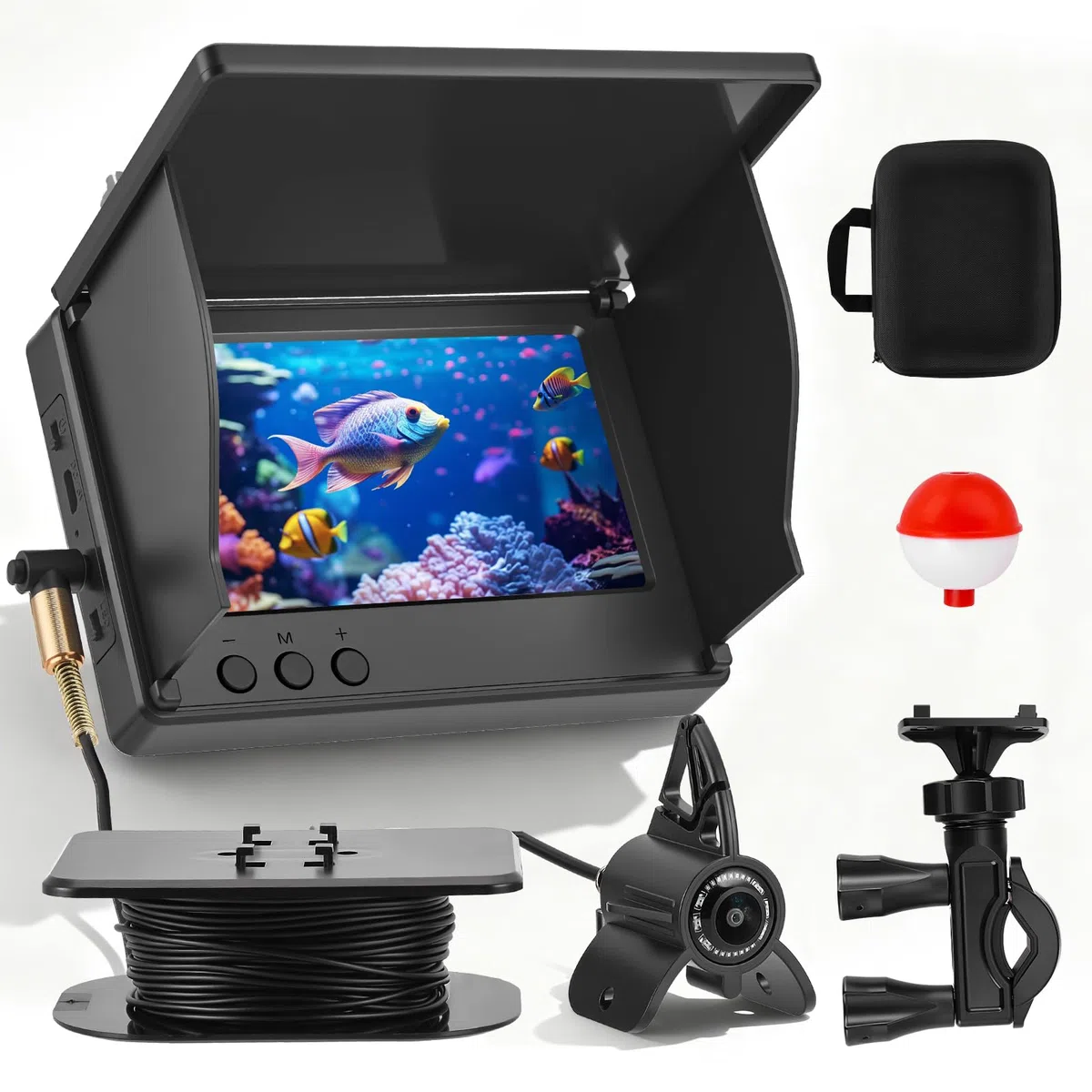 Unterwasserkamera Angeln, Fish Finder Kamera mit 4.3 Zoll IPS Display und 30m Kabel, 220° Weitwinkel-Infrarot-Nachtsicht, IP65 Wasserdicht, Fischfinder für Meeresangeln Fluss Angeln Eisfischen