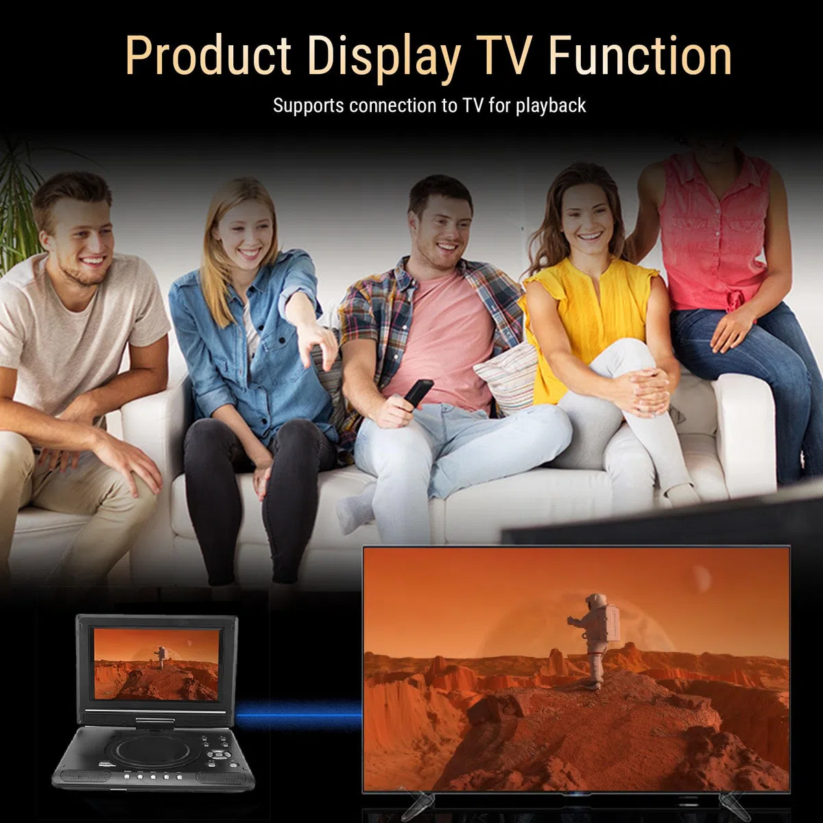 Annadue Tragbarer 9,8-Zoll-DVD-Player mit HD-Schwenkbildschirm für Auto und Kinder, Eingebauter, Zwei Lautsprecher, Unterstützt FM/USB/SD-Karteneingang, AV-Ausgang und Mehrere Disc- (EU)