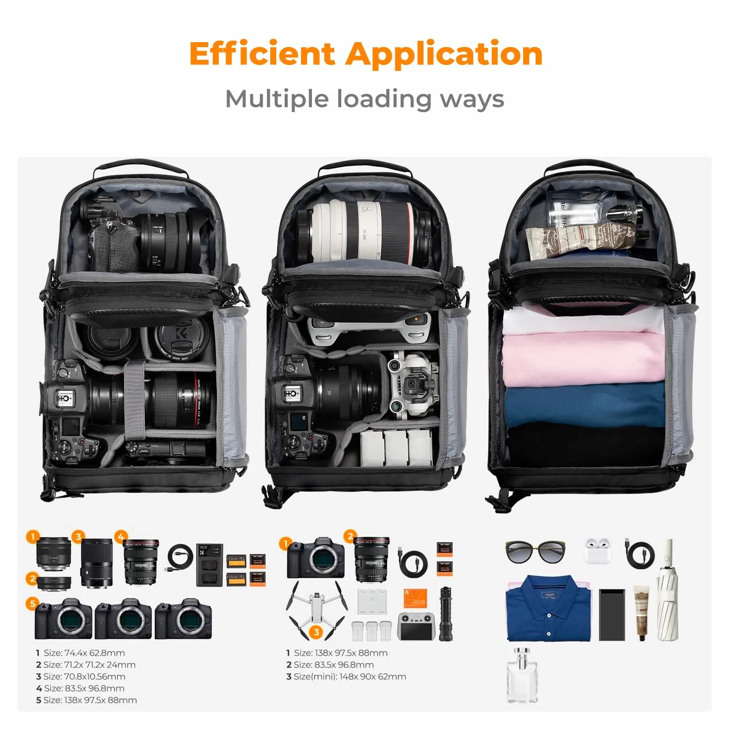 K&F CONCEPT Kamera-Umhängetasche, Wasserdichte Kameratasche, Fotografie tägliche Reise Camera Bag,Taschen Fotografen Foto-Rucksack (Schwarz-Hartschale)