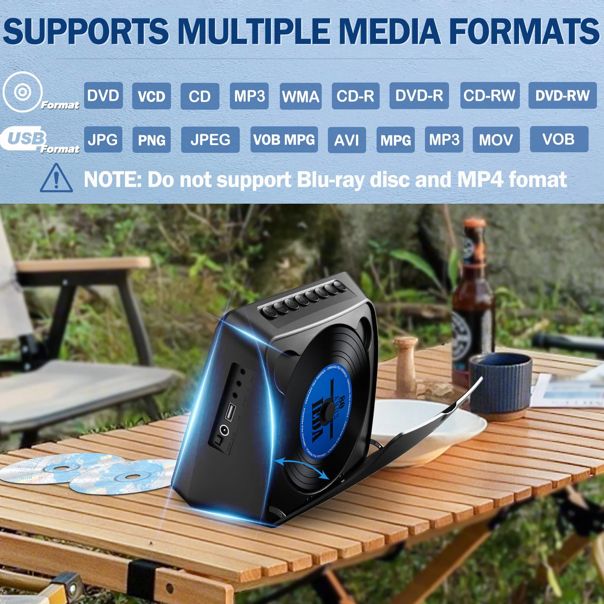 Tragbarer DVD-Player mit 7-Zoll-Bildschirm，4000mAh Akku (Laufzeit über 6 Stunden) – Bluetooth/USB/AV, Verstellbare Helligkeit, Region Free DVD Player Portable – Ideal für Fernseher, Reisen & Auto