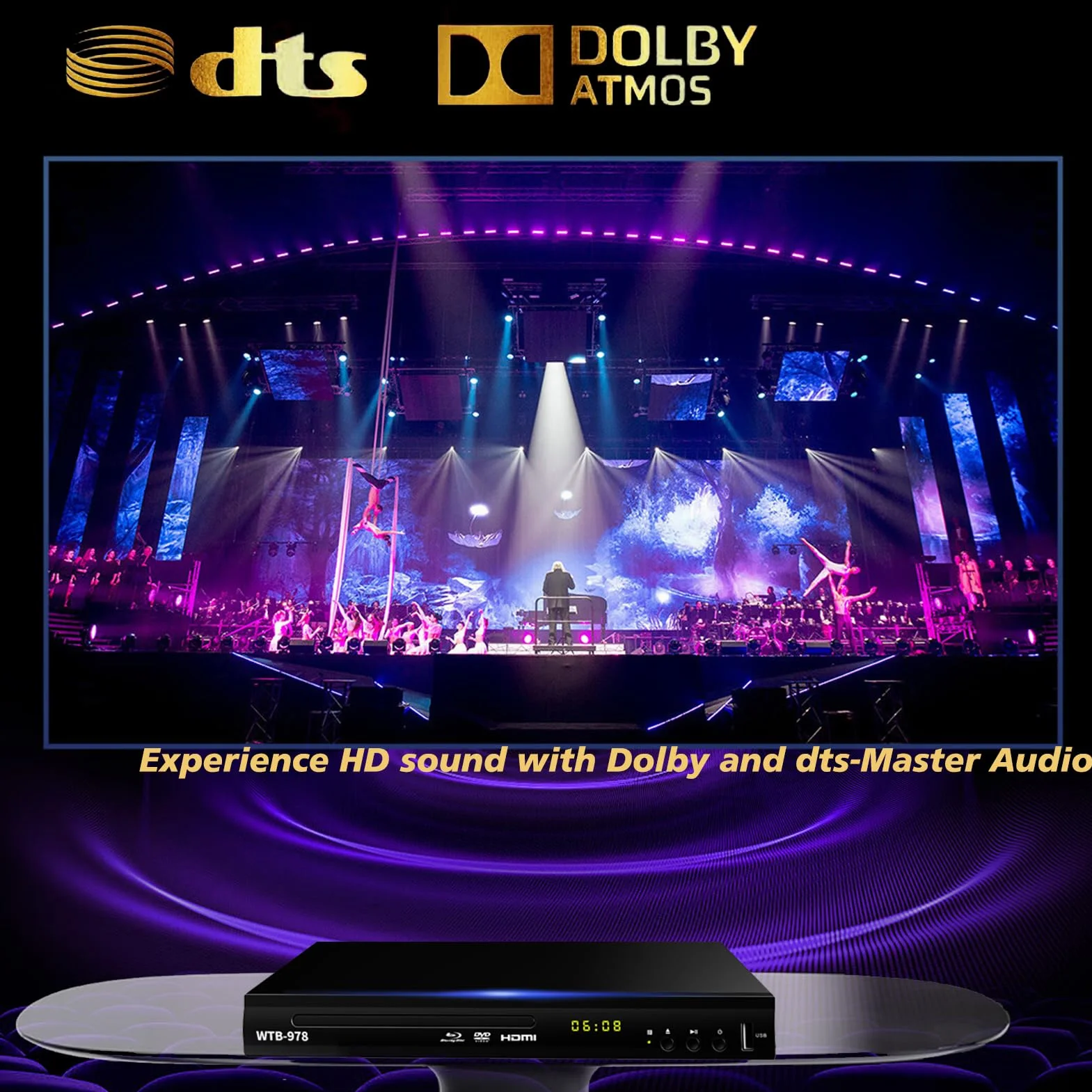 Blu-ray-DVD-Player, Multimedia-Disc-Wiedergabegerät für Filme und Musik Dolby Audio, Full HD 1080P Blu-Ray-Disc-Player mit HDMI-Ausgang/AV-Ausgang/Koaxialausgang/Blu-ray-Disc für Region B/2
