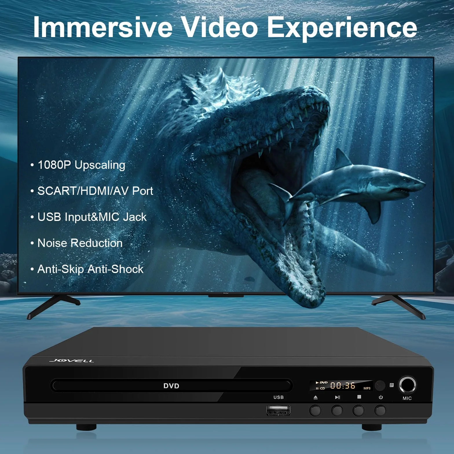 DVD-Player mit SCART-Anschluss, Kompakt DVD-CD-Player 1080P mit HDMI-Ausgang AV-Ausgang, Integriertes PAL/NTSC TV-System, Unterstützt MIC-Eingang, USB-Eingang, Fehlerkorrektur (DVD-170, Metallgehäuse)