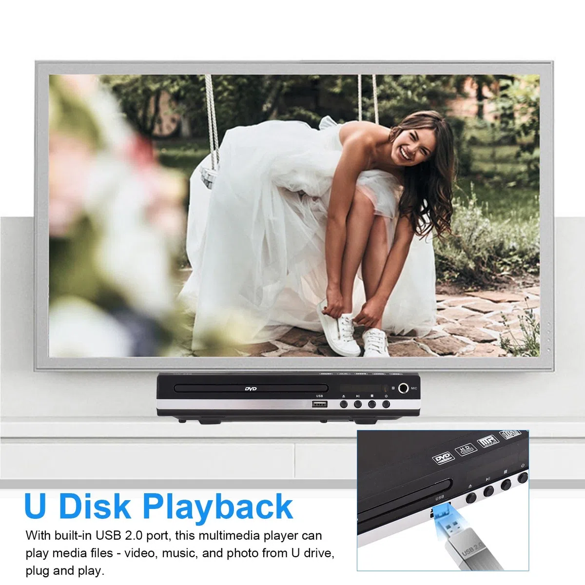 Matybobe HD-229 Heim-DVD-Player, DVD-CD-Disc-Player, digitale Multi-U-Disk-Wiedergabe, HD-AV-Ausgang mit Fernbedienung