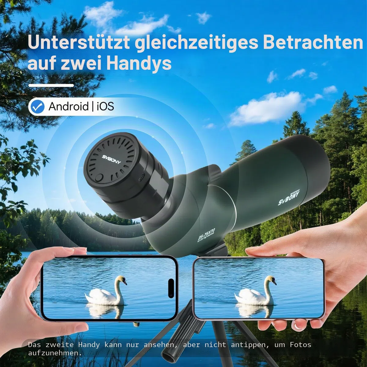 Svbony SV28 25-75x70 Spektiv mit SC002 WiFi Spektiv Kamera, Stativ, HD BAK4 Prisma FMC Handy Adapter Wasserdicht Tragetasche, Spektive für Sportschützen Vogelbeobachtung Natur-Fotografie