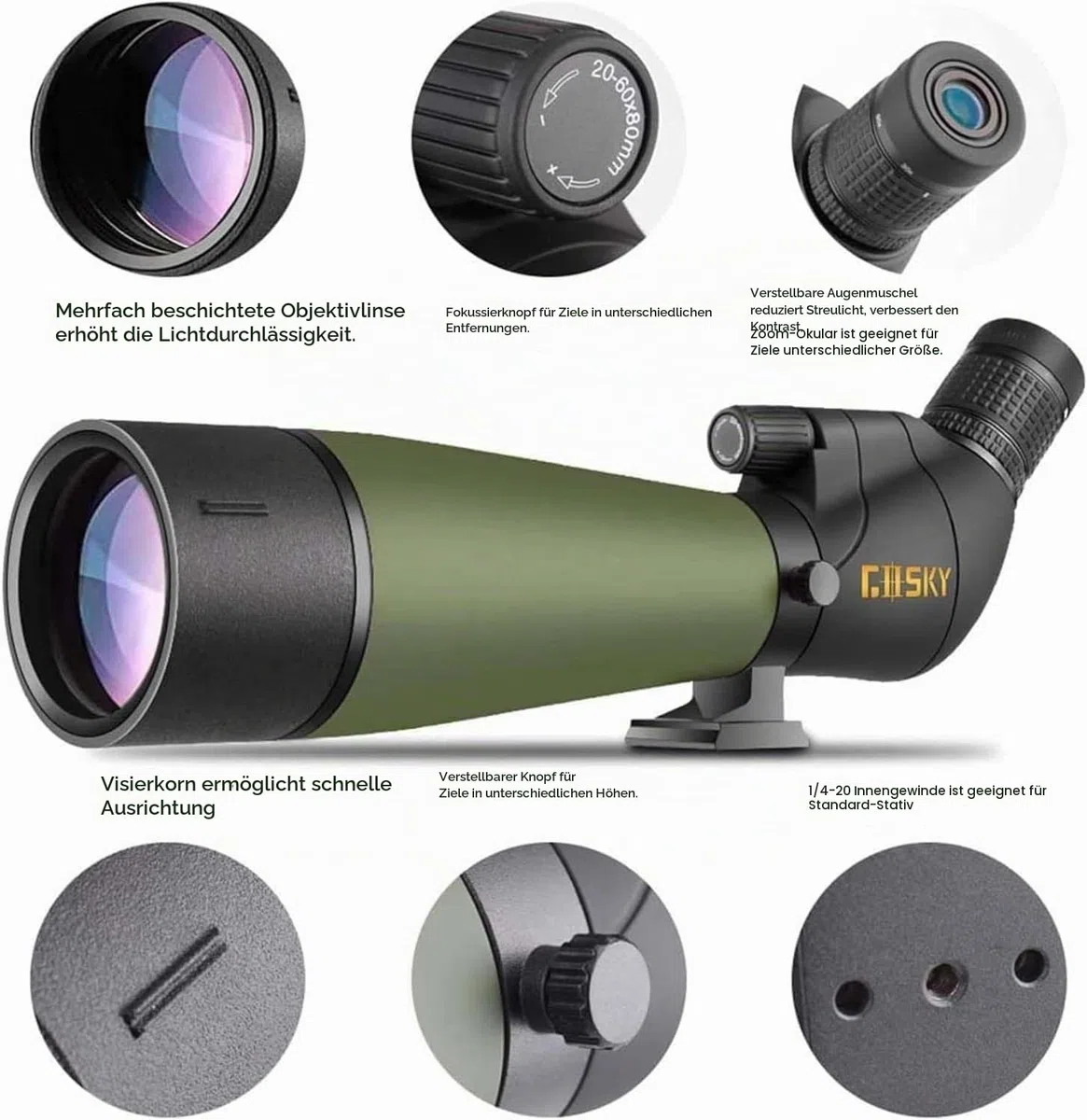 Gosky Aktualisiert neueste Spektiv – BAK4 abgewinkeltes Zielfernrohr für Zielschießen, Jagd, Vogelbeobachtung, Wildlife Landschaft (Camere Adapter kompatibel)