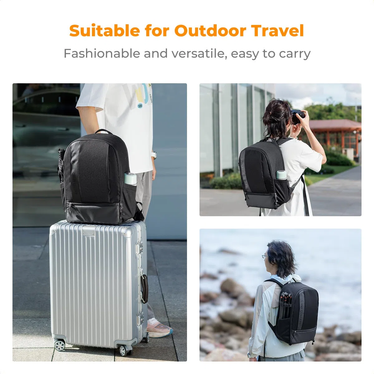 K&F CONCEPT 18L Kamerarucksack, Fotorucksack mit 15.6 Zoll Laptopfach, Große Kapazität Camera Backpack mit Regenschutz für DSLR/Stativ/Zubehör Schwarz