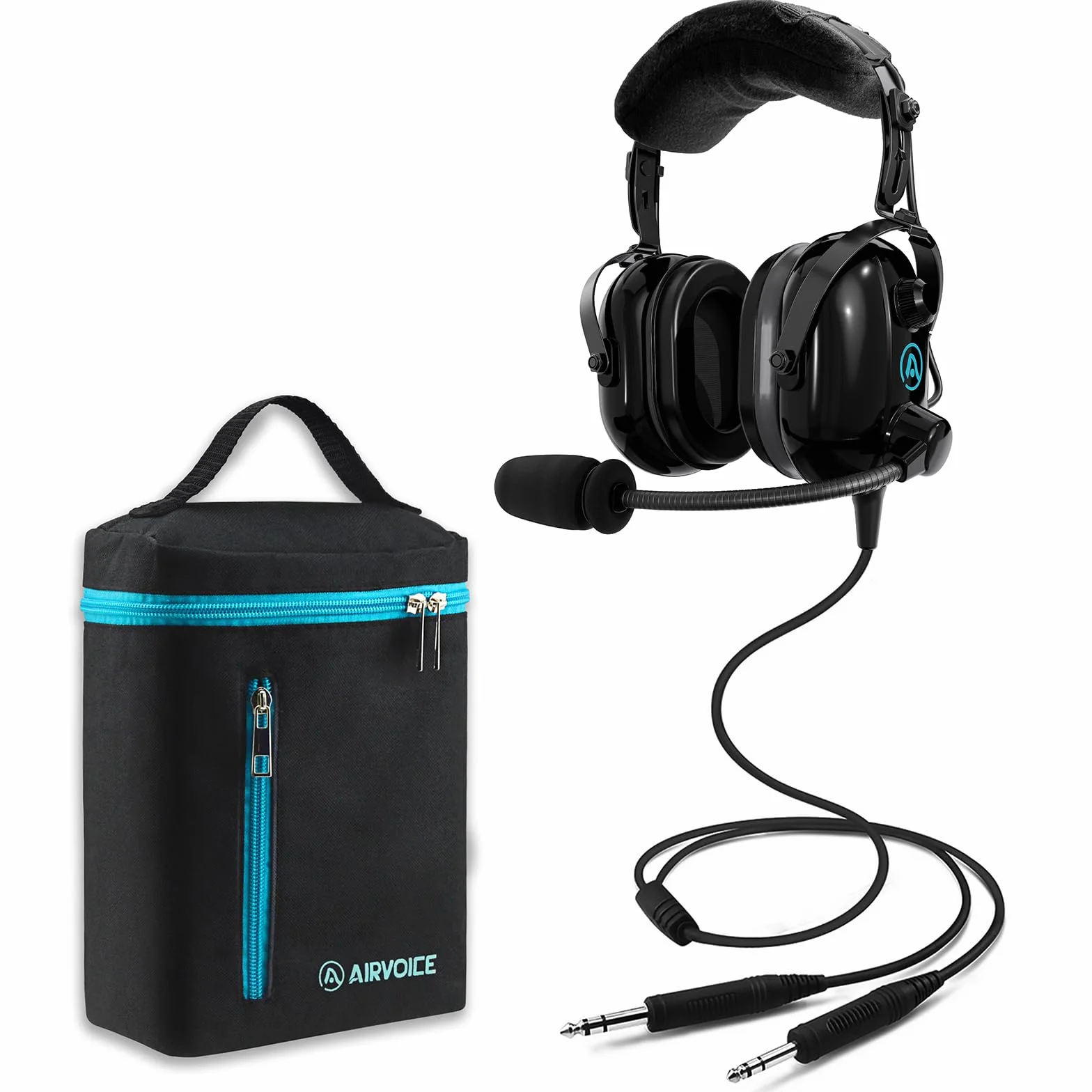AIRVOICE Aviation Headset mit Geräuschunterdrückungsfunktion, für Piloten mit bequemen Ohrpolstern und flexiblem Mikrofon, PNR Luftfahrt-Headset für Piloten mit Tragetasche