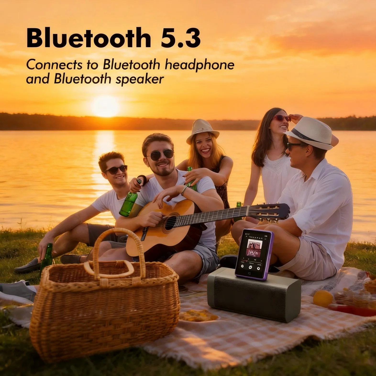 32GB MP3 Player mit Bluetooth 5.3, tragbarer MP3-Player mit Lautsprecher für Kinder HiFi-Klangqualität, 2,8-Zoll-Touchscreen, UKW-Radio, Diktiergerät, unterstützt TF-Karten bis zu 128 GB(Lila)