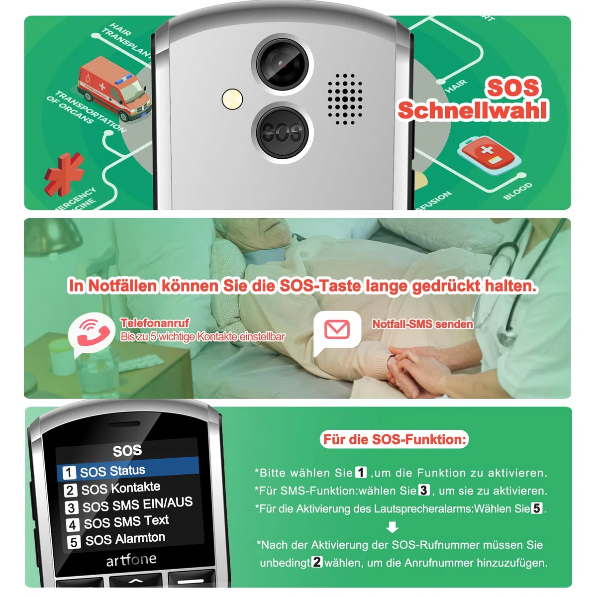 artfone A400 4G Volte Seniorenhandy ohne Vertrag | Großtasten Handy mit Notruftaste&1800mAh Akku,Dual-SIM Tastenhandy mit Tischladestation | Einfaches Mobiltelefon für Senioren, 2,4" Display | Silber