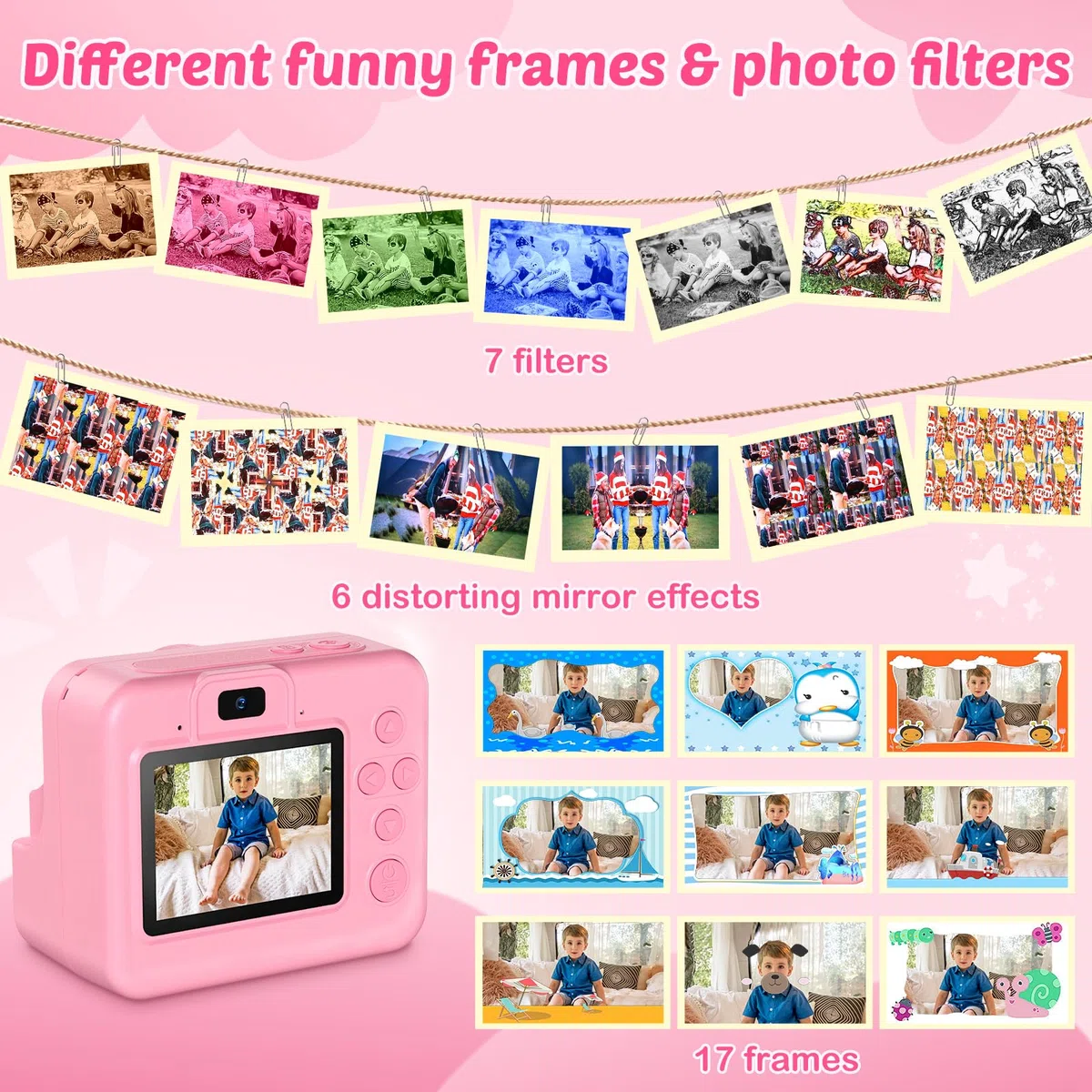 Sofortbildkamera Kinder mit Selfie 1080p, 32GB Karte & 3 Rollen Druckpapier, Geschenke für Jungen & Mädchen 3-12 Jahre