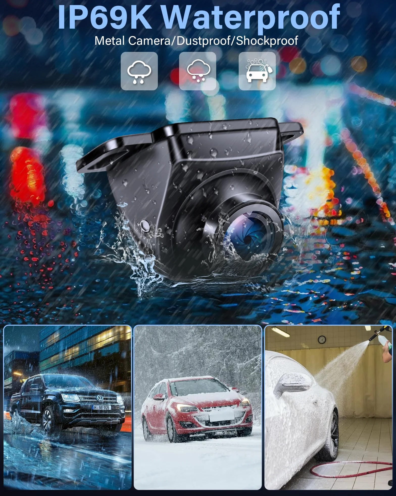 AHD 1080P Rückfahrkamera 360°+90° Drehbar Metallgehäuse Universal Nachtsicht 170° Weitwinkel IP69 Wasserdicht für Van SUV