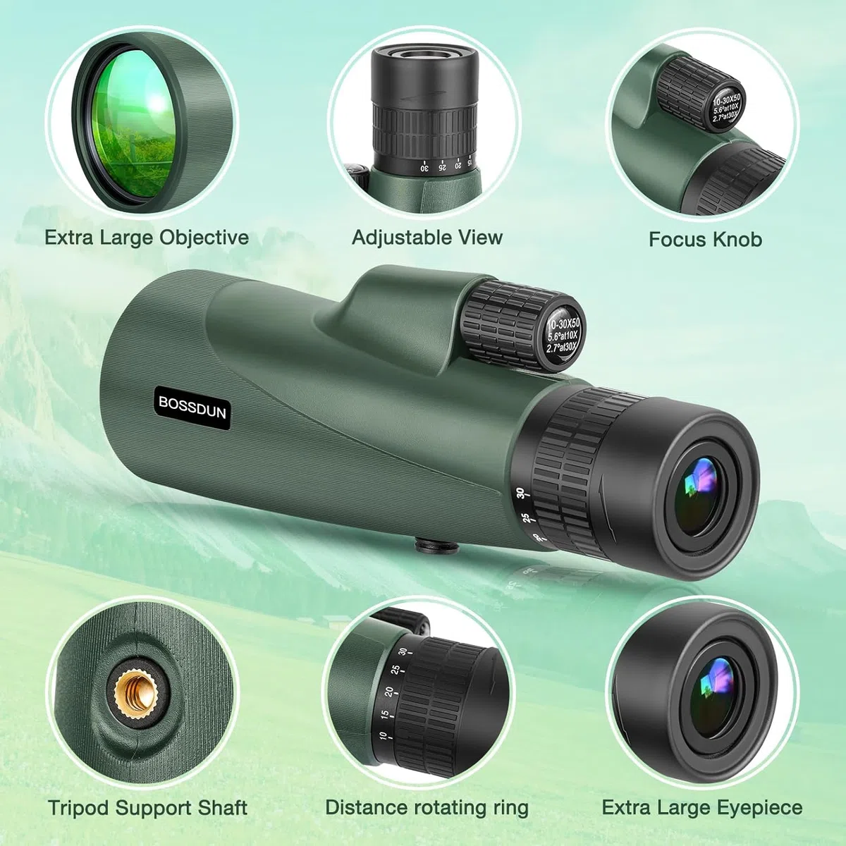 Zoom Monokulars Teleskop, Hochleistungs Monokulars Teleskop für Smartphone mit Stativ, HD Monokulars für Erwachsene, größere Vision Monokulare für Wandern Jagd Stargazing Vogelbeobachtung (Green)