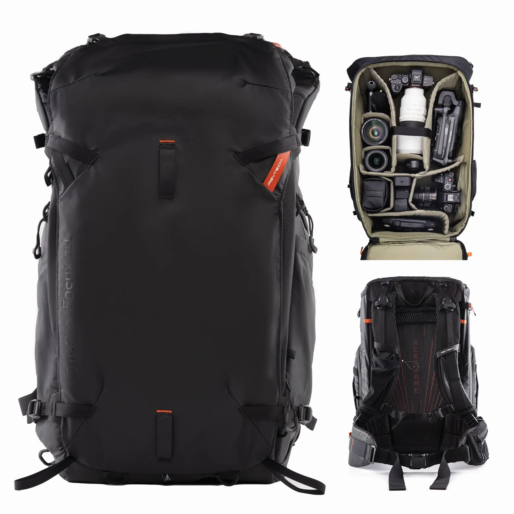 PGYTECH OnePro Focux 35L Rucksack Wasserdicht, Kamerarucksack für DSLR/SLR/Spiegellose Kameras/Objektive Stativ, Regenschutz Fotorucksack Wandern mit Laptopfach, Schwarz