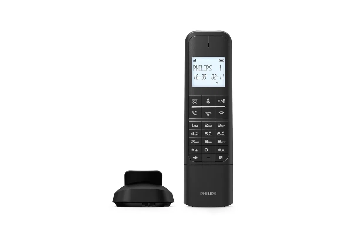 Philips schnurloses Festnetztelefon M4751B mit Anrufbeantworter, Display mit Hintergrundbeleuchtung, Freisprecheinrichtung, Anrufsperre, ECO-Modus, 14 Stunden Sprechzeit, Wandmontage
