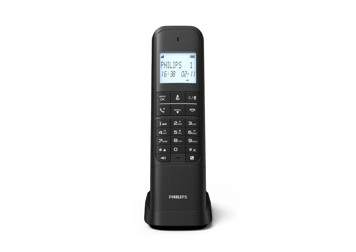 Philips schnurloses Festnetztelefon M4751B mit Anrufbeantworter, Display mit Hintergrundbeleuchtung, Freisprecheinrichtung, Anrufsperre, ECO-Modus, 14 Stunden Sprechzeit, Wandmontage