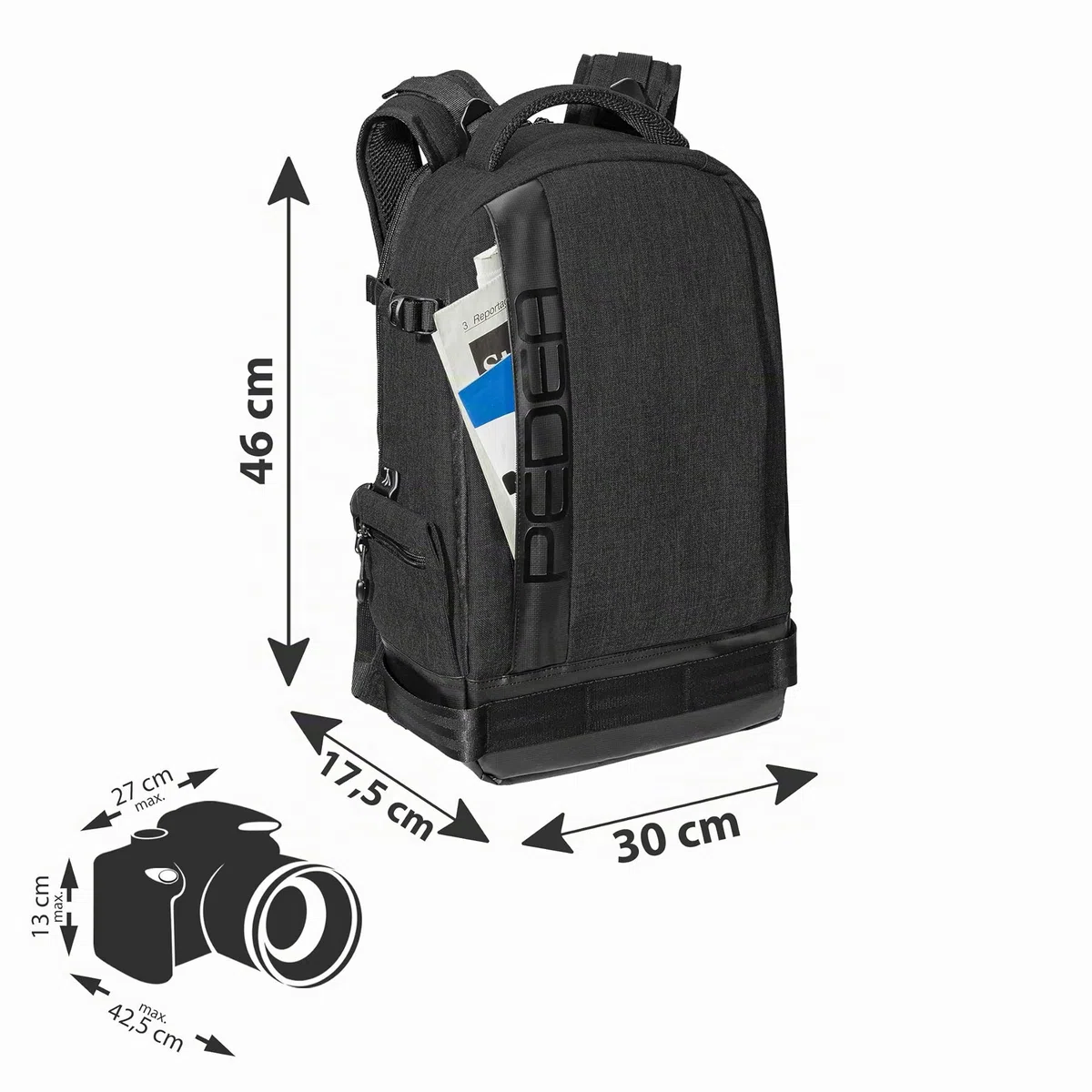Pedea DSLR-Kamerarucksack Fashion Fotorucksack für Spiegelreflexkameras mit wasserdichtem Regenschutz und Variabler Inneneinteilung (Rucksack, schwarz)