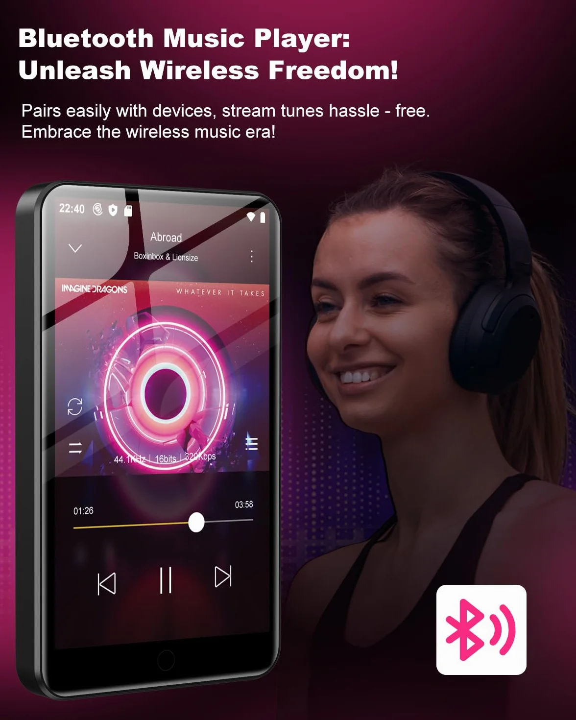 80GB MP3 Player mit Spotify und WiFi Bluetooth, ZAQE 4 Zoll Touchscreen, Android 13 MP4 Player, Audible Compatible, FM Radio, Amazon Music, Deezer, Pandora, Play Store (schwarz)