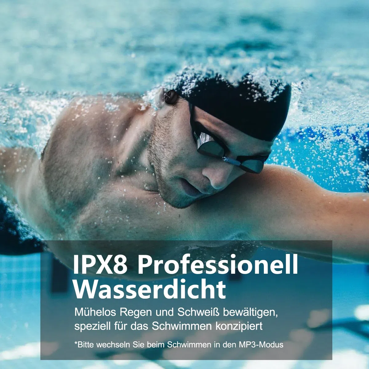 Kopfhörer Schwimmen, Knochenschall Kopfhörer Bluetooth 5.4, IPX8 Wasserdicht,Sportkopfhörer 32G Speicher, Open Ear Headset mit MP3-Player, Unterwasser Ohrhörer zum Schwimmen, Training & Laufen