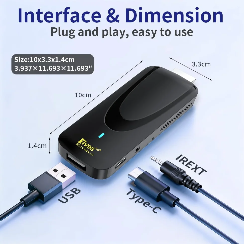 TV Stick Android 14 mit 5G WLAN, RK3518 Quad-Core Streaming Stick 4K UHD, HDMI TV Dongle mit Bluetooth 5.0, Sprachfernbedienung, Dual-Band WiFi, kompakter Media Player für TV & Heimunterhaltung
