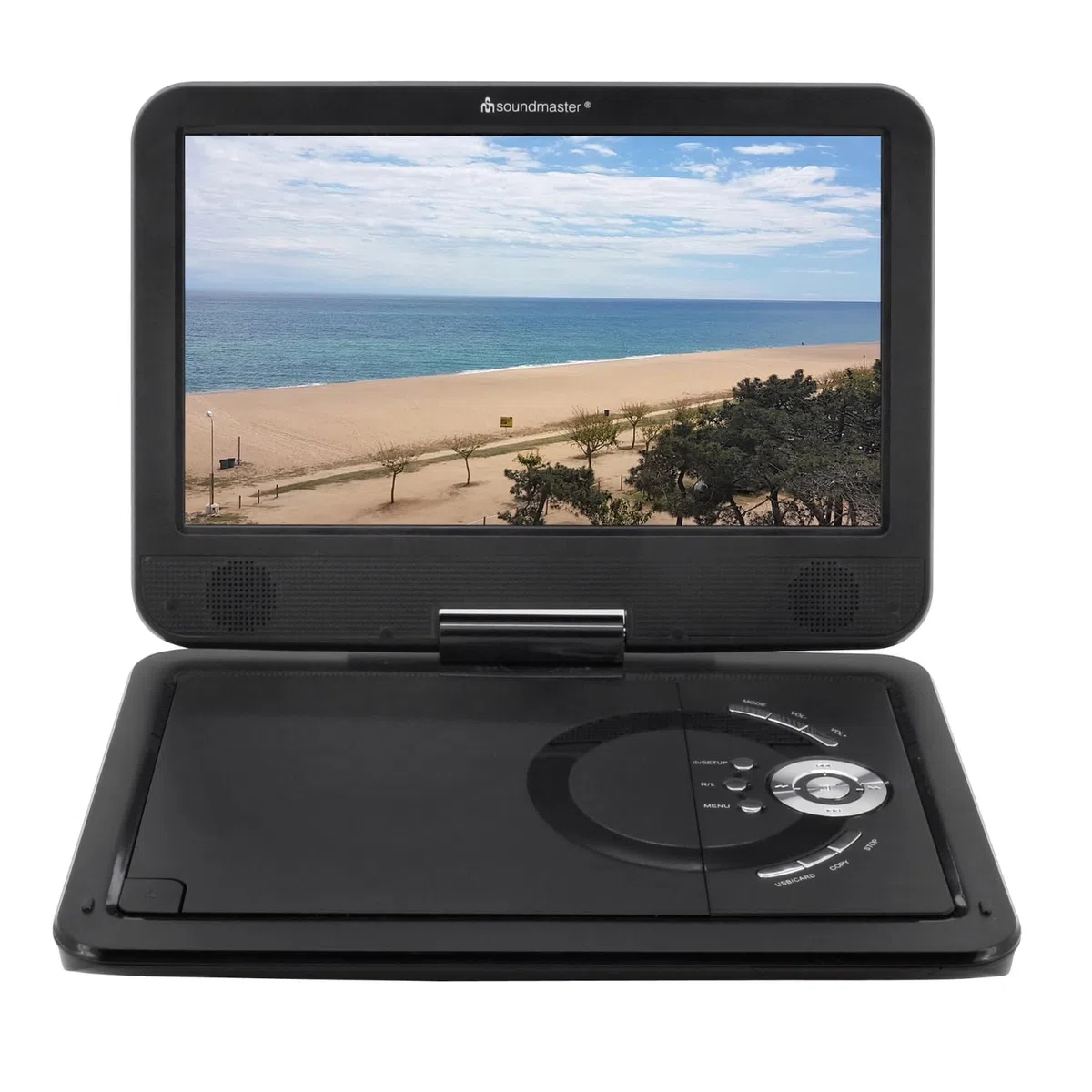 Soundmaster PDB1910SW tragbarer DVD-Player 10.1" / 25,9 cm DVB-T2 HD-Tuner USB/SD 300 Spiele eingebauter Akku Schwenkbildschirm