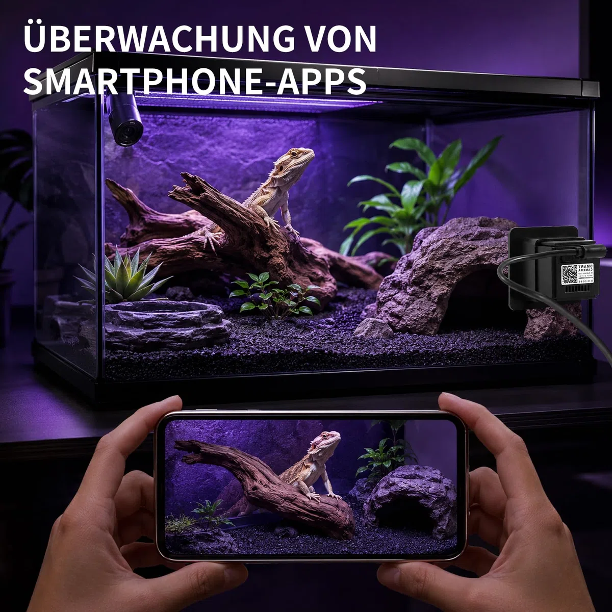 2K-Aquariumkamera mit Blendschutzobjektiv, 140°-Weitwinkel-WLAN-Aquariumkamera, KI-Bewegungserkennung, Zwei-Wege-Audio, Nachtsicht für Reptilien-Terrarium
