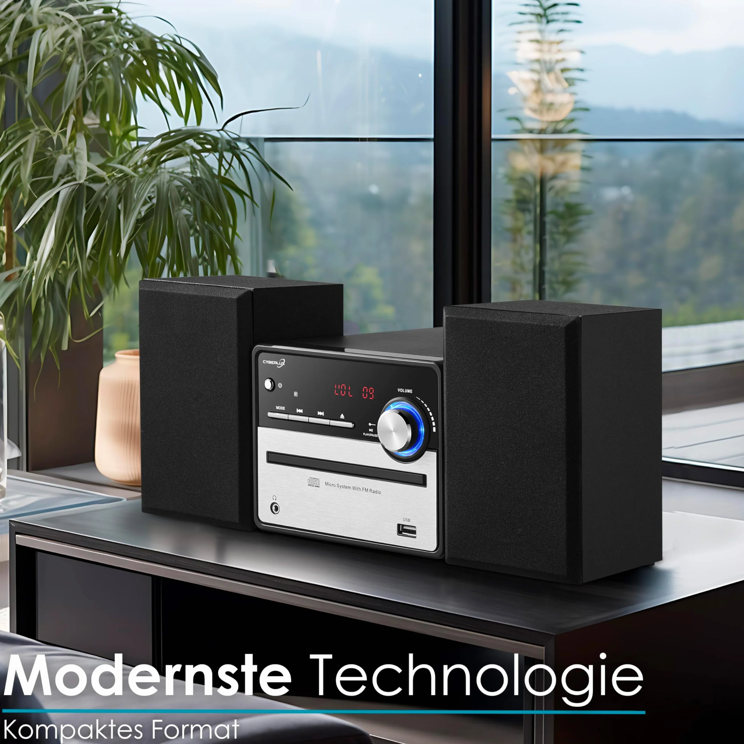 Retro HiFi Musikanlage | Stereoanlage | Kompaktanlage | USB | Line Out | CD/MP3 | FM Radio | 30 Speicherplätze | LED-Display | Mini HiFi Anlage | Stereoanlage mit Boxen |