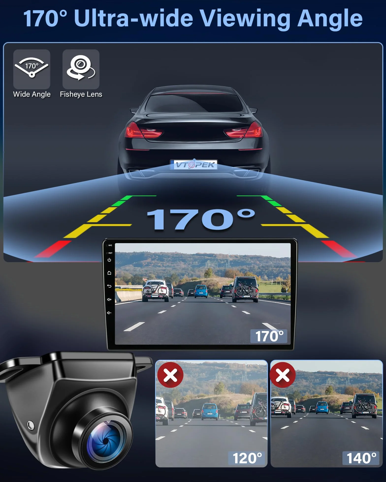 AHD 1080P Rückfahrkamera 360°+90° Drehbar Metallgehäuse Universal Nachtsicht 170° Weitwinkel IP69 Wasserdicht für Van SUV