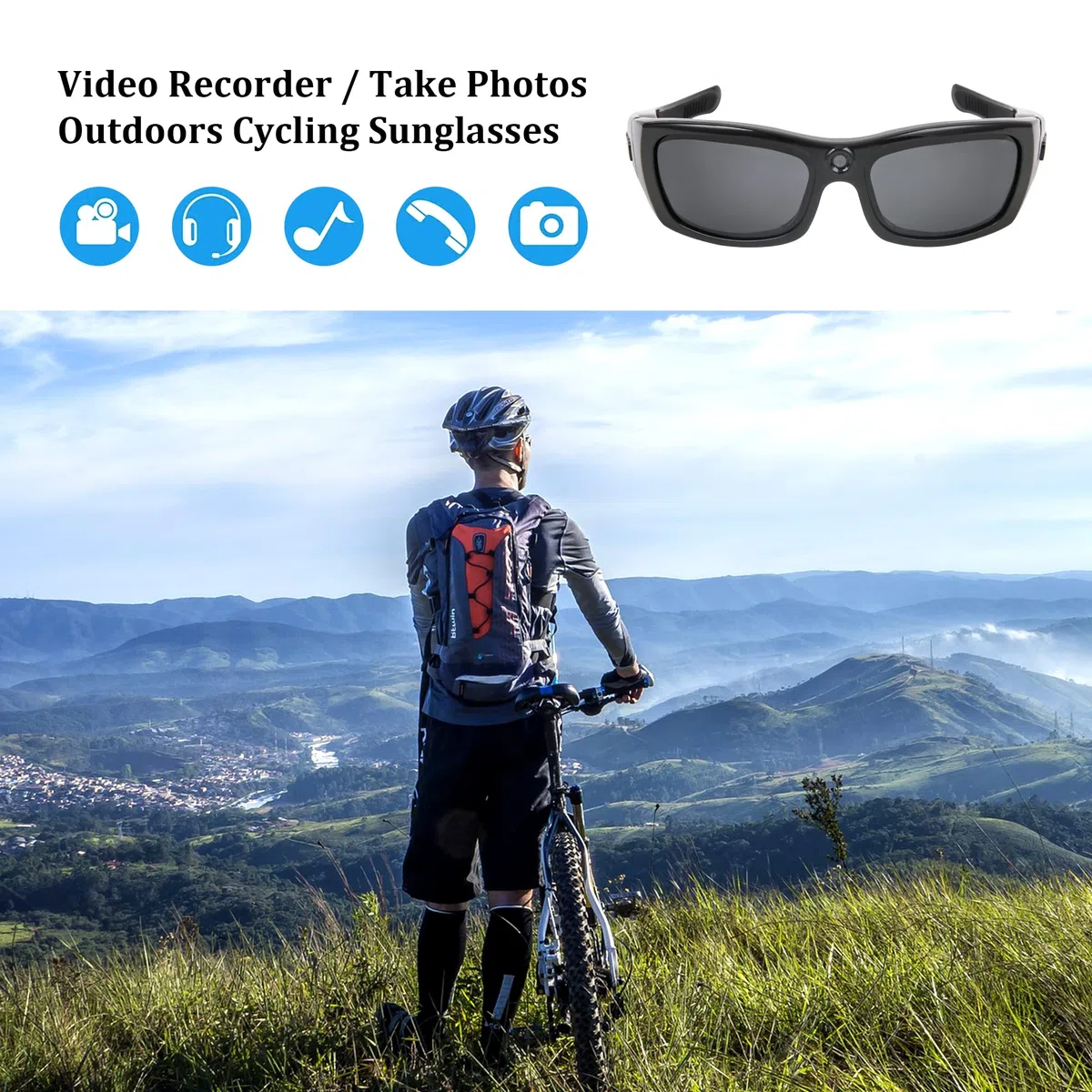Kamera Sonnenbrille, Bluetooth Sonnenbrille Full HD 1080P Videokamera Brille mit UV-Schutz Polarisierte Linse für Outdoor und Reisen, SM-21B