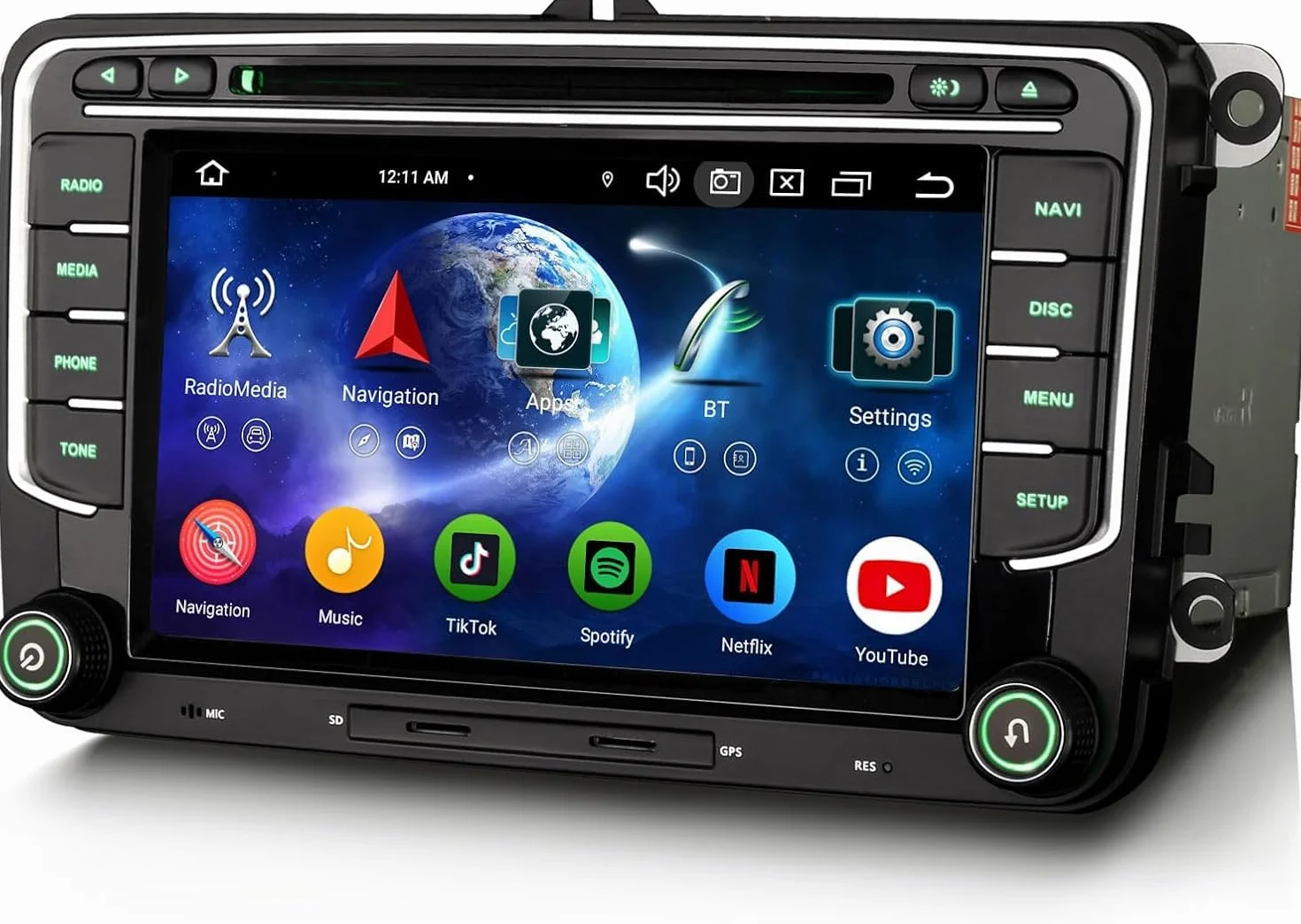 Erisin Android 16 4GB+64GB 8-Kern Autoradio mit CD Bluetooth GPS Navi für VW Polo 6R Golf 5/6 Passat B6 Touran Skoda Seat Tiguan Jetta T5 7" Touchscreen CarPlay Android Auto DAB+ WiFi 4G A2DP Canbus