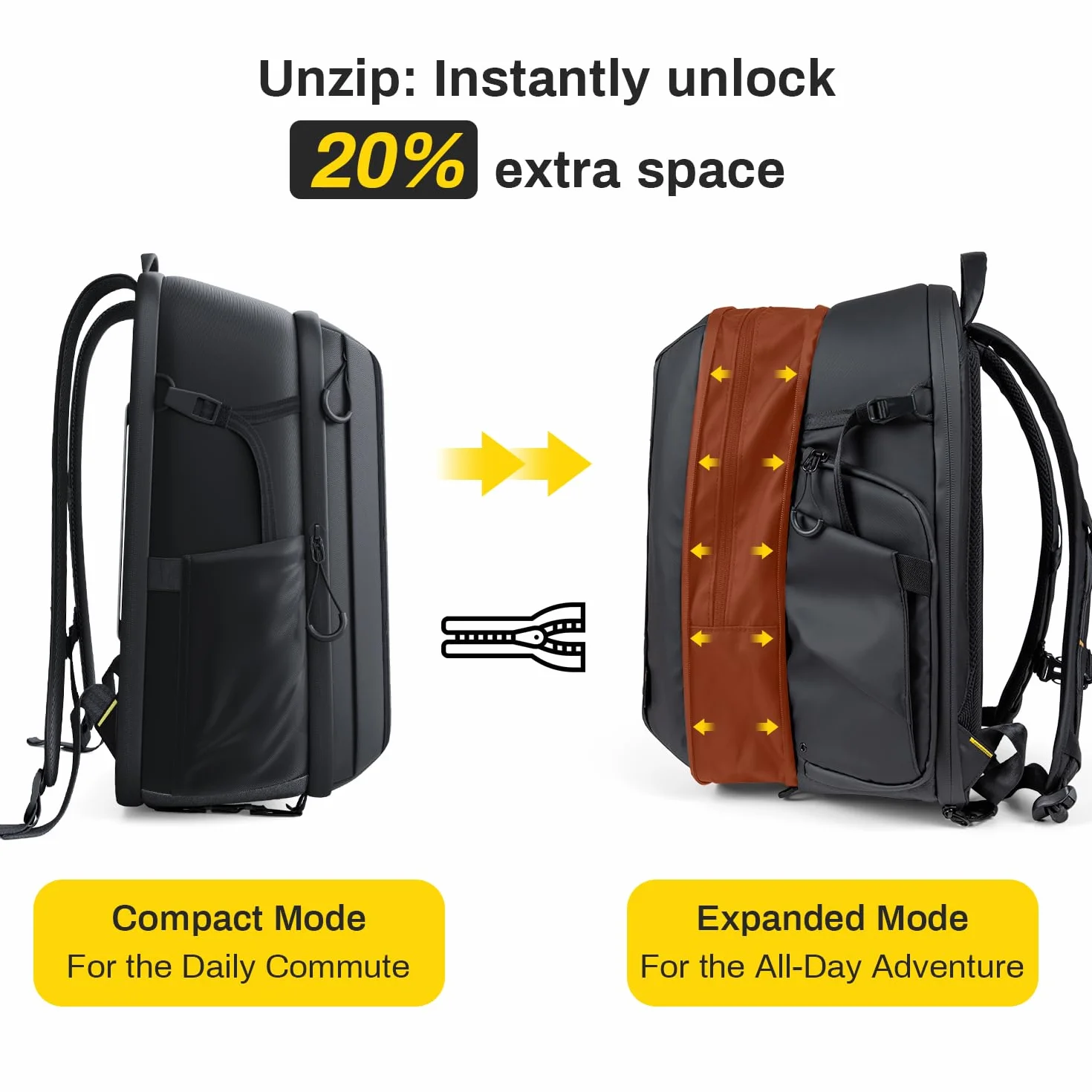 RaLeno Wasserdichter Kamerarucksack,25L+5L(erweiterbares Vorderfach) Fotorucksack, Seitentaschen mit schnellem Zugriff, passend für Laptop, alle Kameramodelle, Drohnen, Objektive und Stative