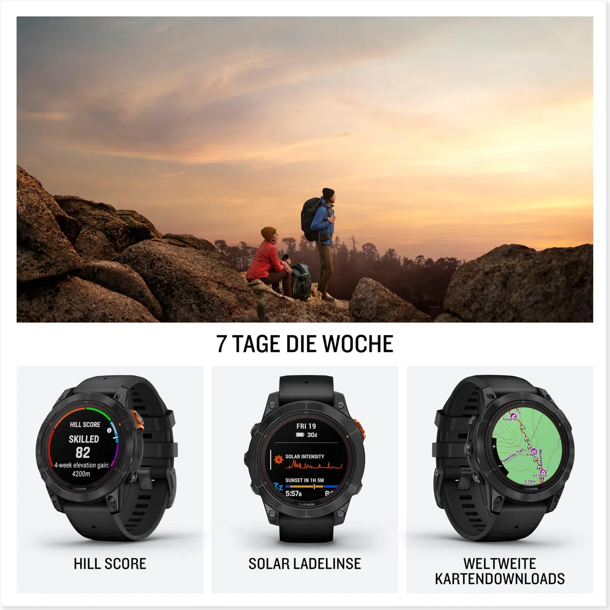 Garmin fēnix 7X Pro 51mm GPS-Multisport-Smartwatch mit Solarladelinse, bis zu 37 Tage Akkulaufzeit, Farbdisplay, Touch-/Tastenbedienung, TOPO-Karten