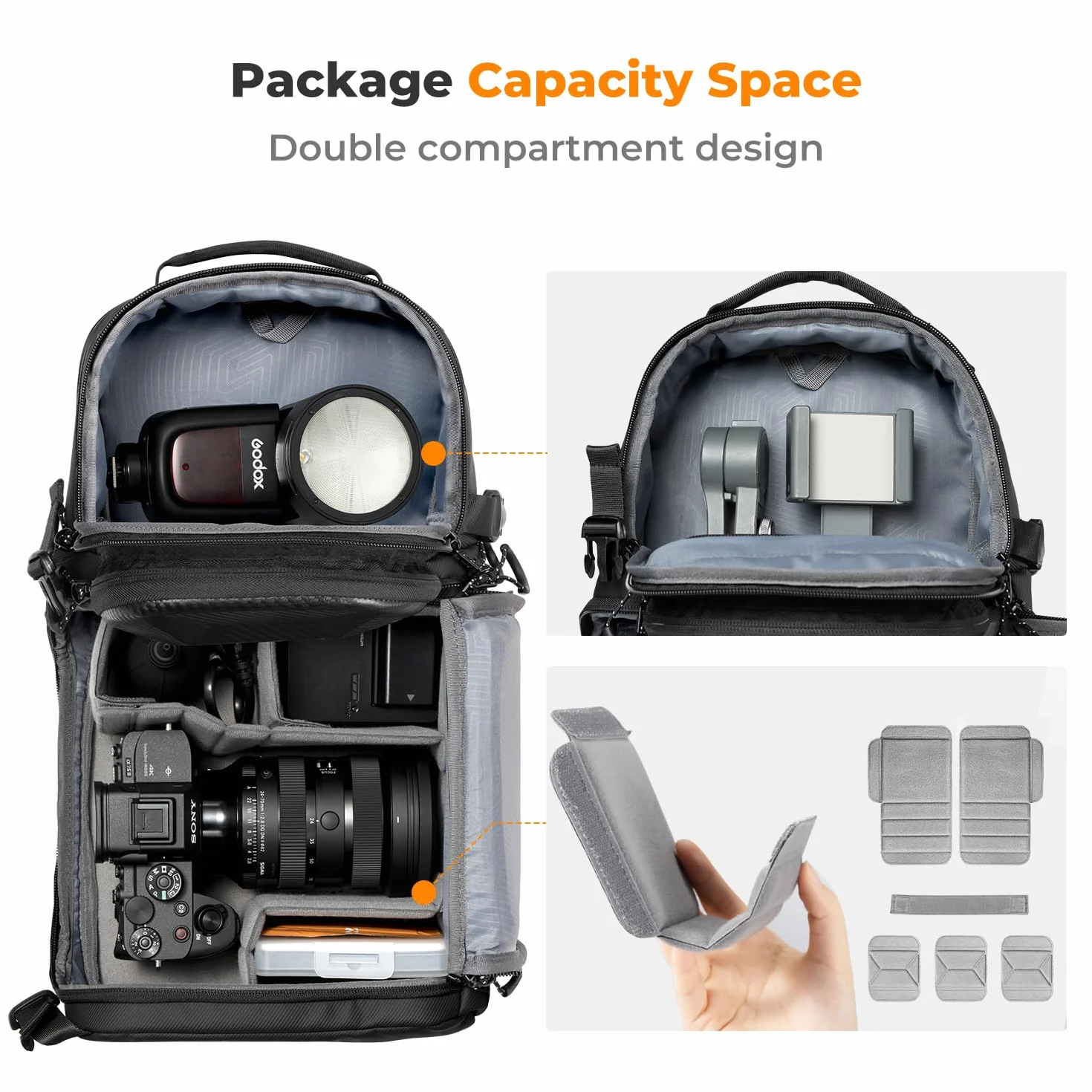 K&F CONCEPT Kamera-Umhängetasche, Wasserdichte Kameratasche, Fotografie tägliche Reise Camera Bag,Taschen Fotografen Foto-Rucksack (Schwarz-Hartschale)