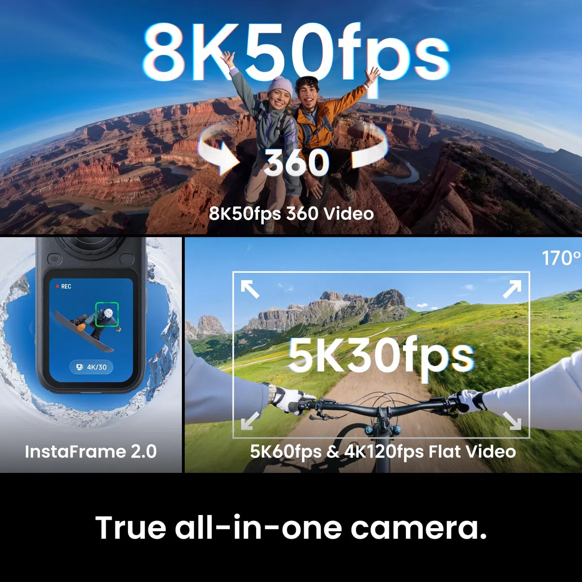 Insta360 X6 Essentials-Bundle– 8K 360 Grad Kamera mit 1/1,1"-Sensoren | Action-Kamera, zwei spezielle quadratische 1/1,1"-Sensoren, Dreifach-KI-Chip, Austauschbare Linse 2.0, 140 Minuten 8K Video
