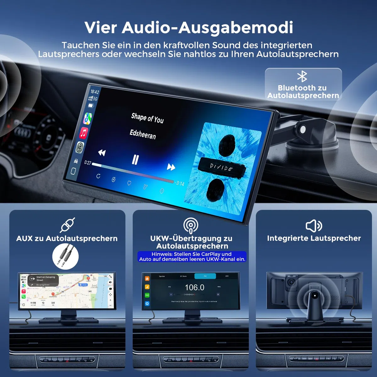 Avylet 10,25" CarPlay Display mit KI BSD,4K Front+HD Rückfahrkamera Dual Dashcam & 64GB Karte, kabelloses CarPlay & Android Auto, 60FPS 1920x720P, Mirror Link, GPS, Sprachsteuerung, Bluetooth/AUX/FM